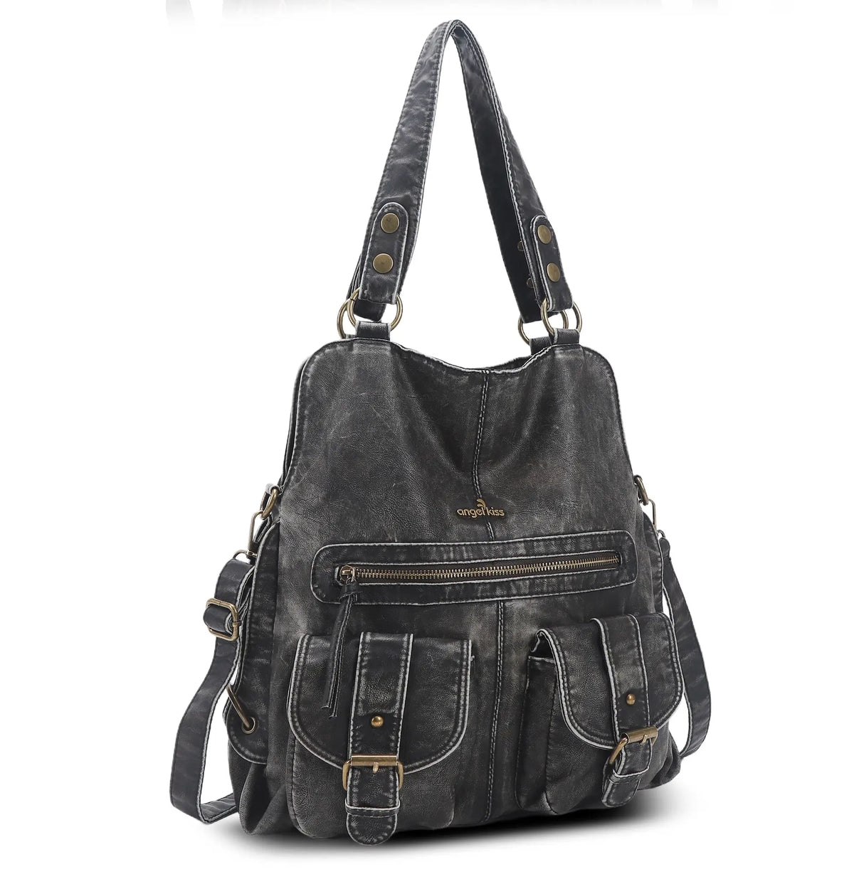 Utility Multi-Pocket PU Hobo Shoulder Bag