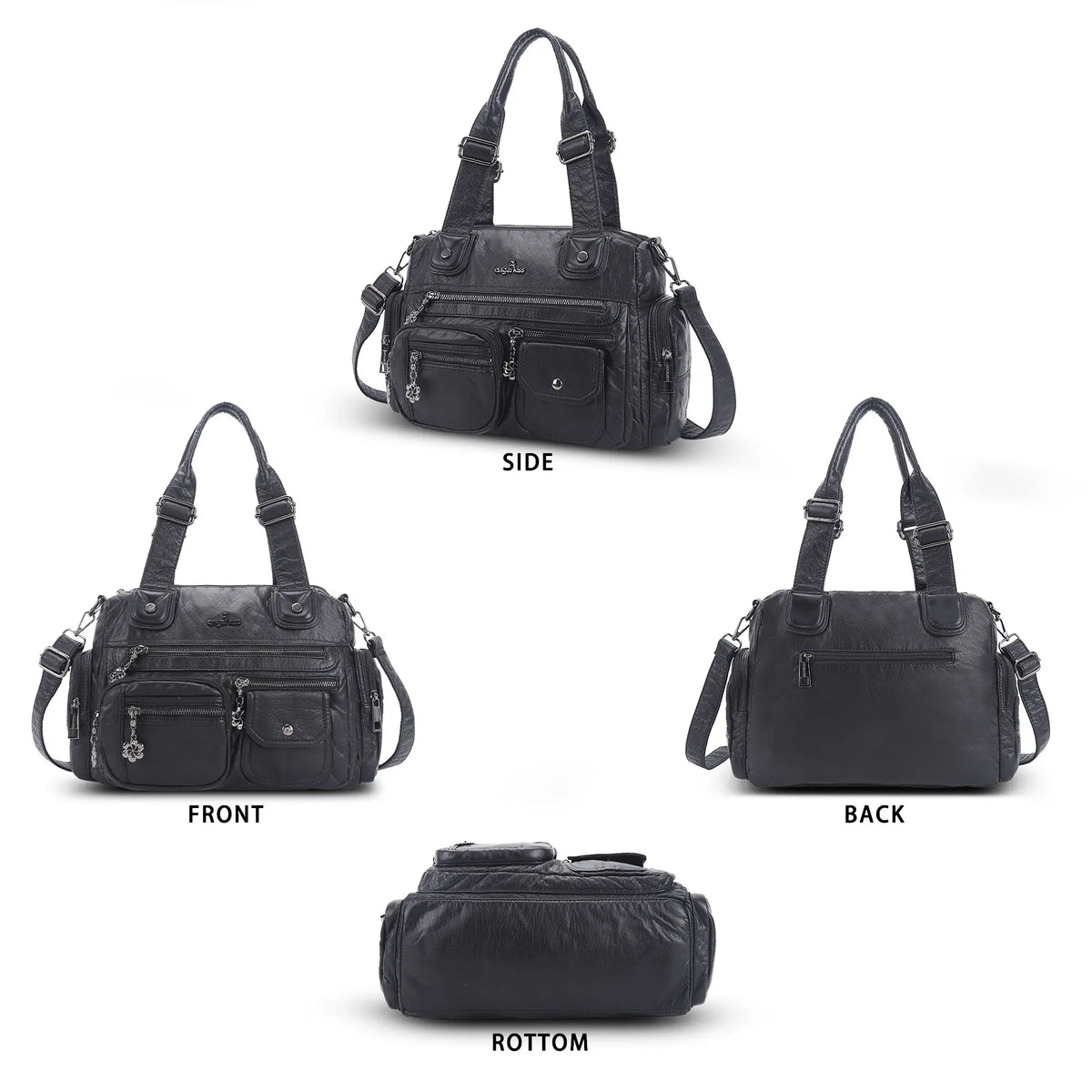 Moto Multi-Zip Shoulder Bag with Wide Handles