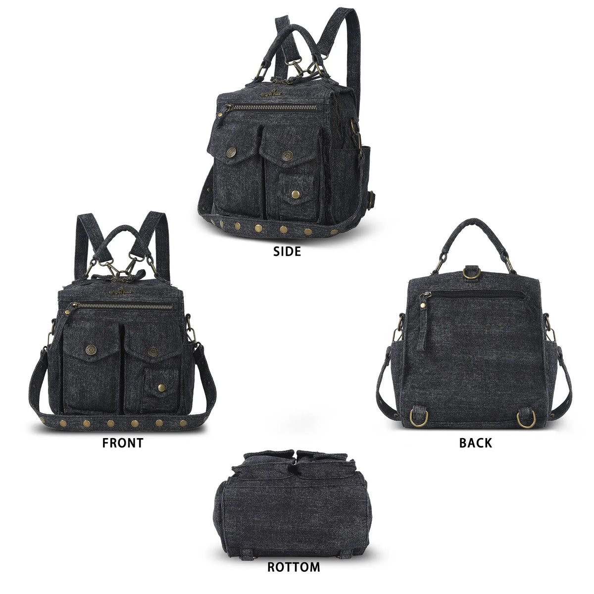 Convertible Denim Twin-Pocket Backpack