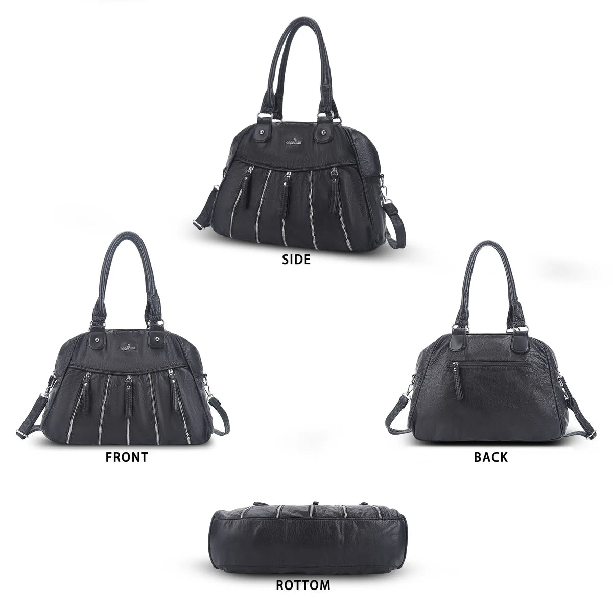 Vintage Vertical-Zip Multi-Pocket Shoulder Bag