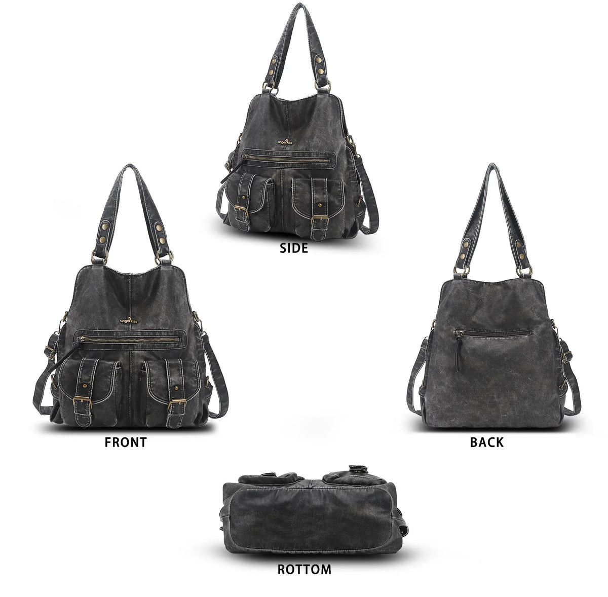 Utility Multi-Pocket PU Hobo Shoulder Bag