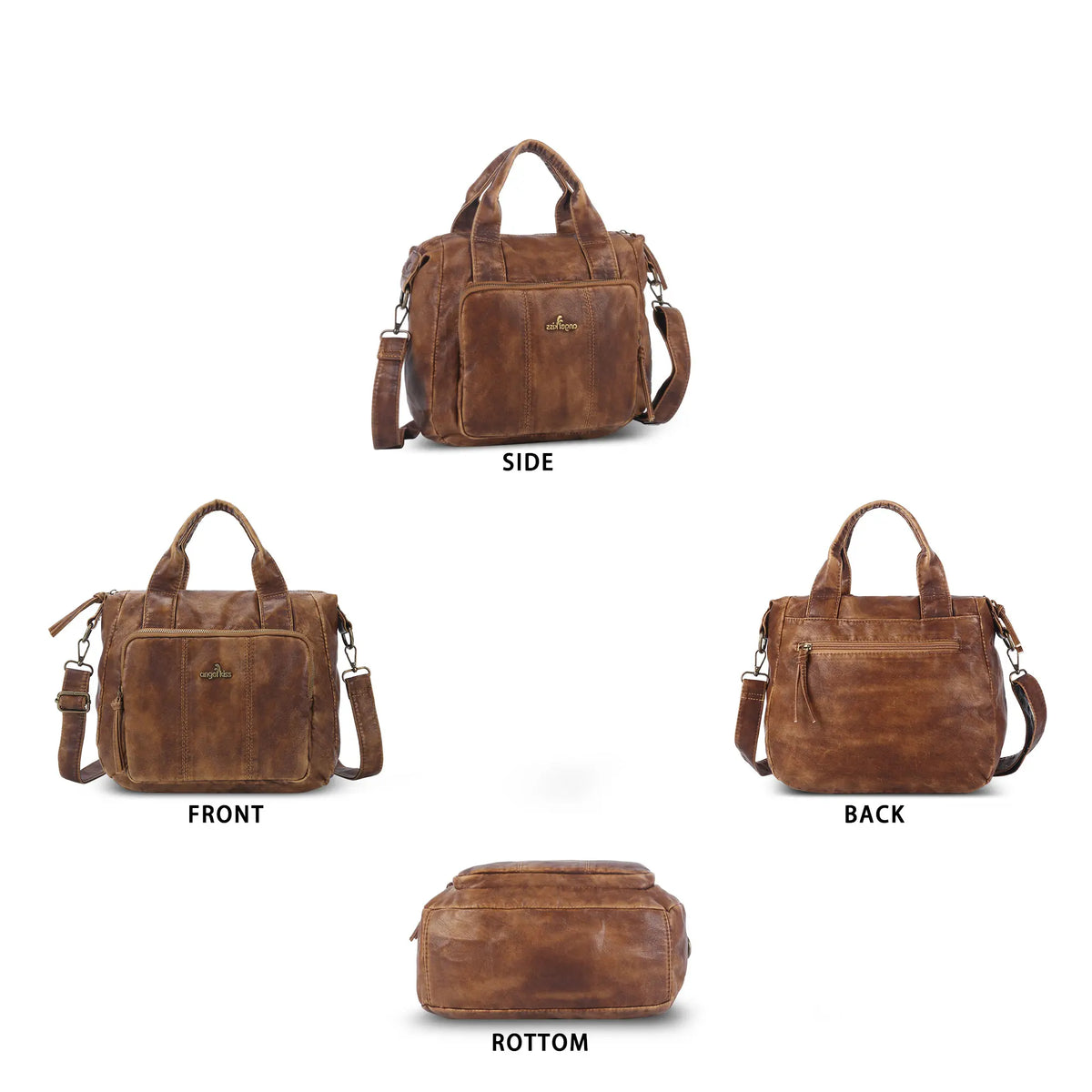 Vintage Washed PU Front-Pocket Satchel Bag