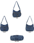 Textured Denim Crescent Shoulder Bag