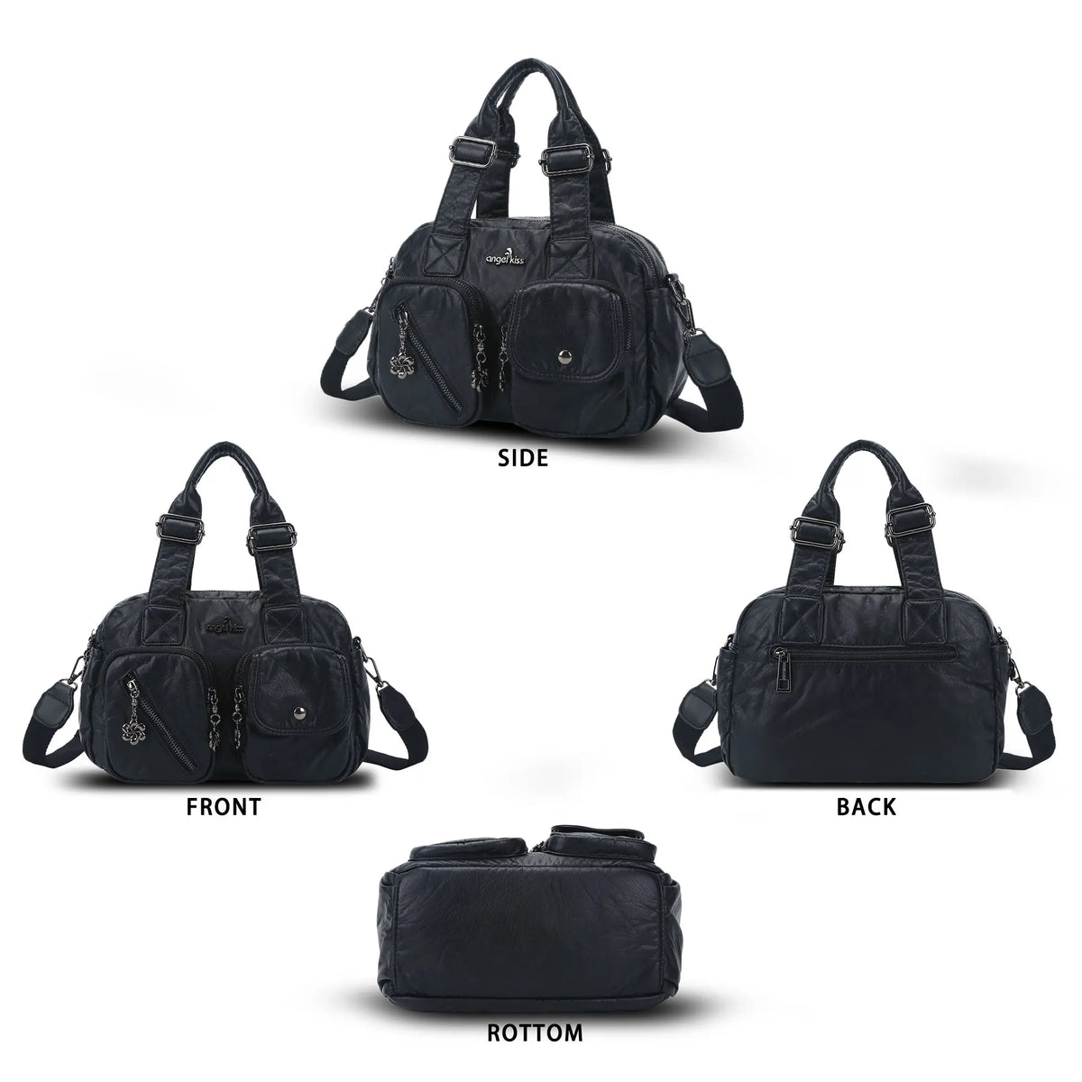 Vintage Multi-Pocket Twin-Handle Satchel Tote Bag
