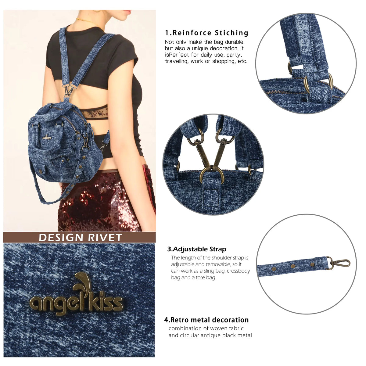 Convertible Denim Mini Backpack Purse