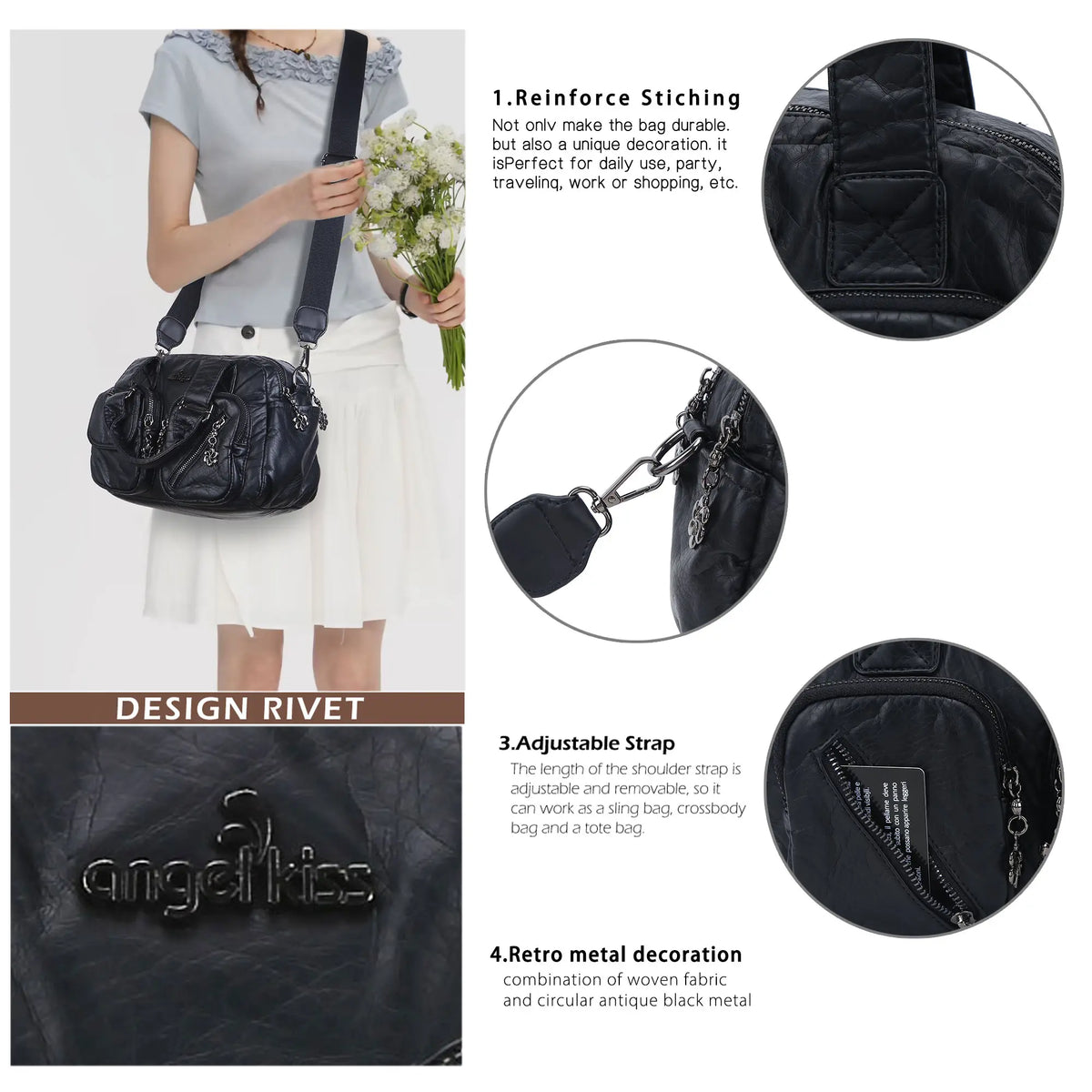 Vintage Multi-Pocket Twin-Handle Satchel Tote Bag