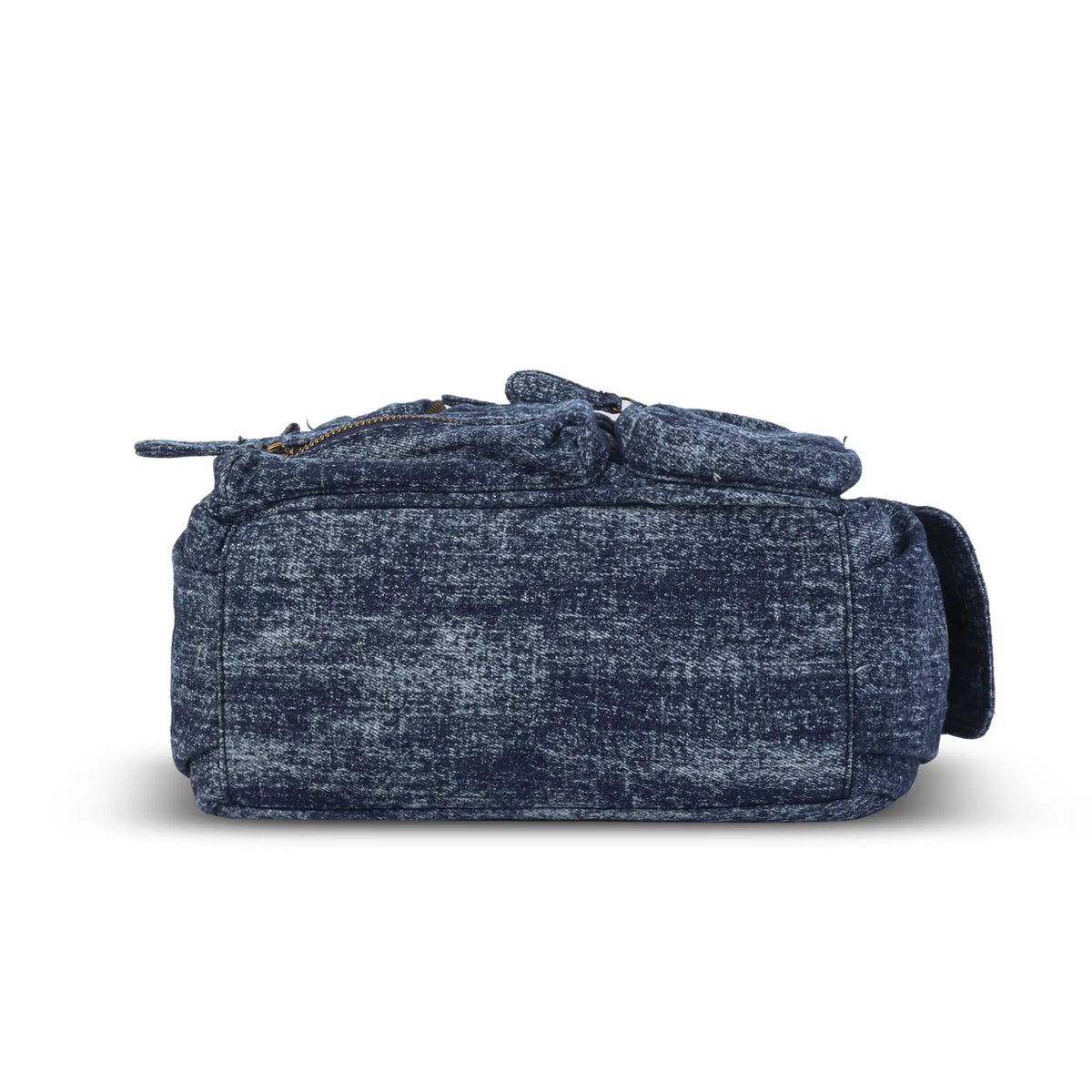 Washed Denim Multi-Pocket Satchel Bag