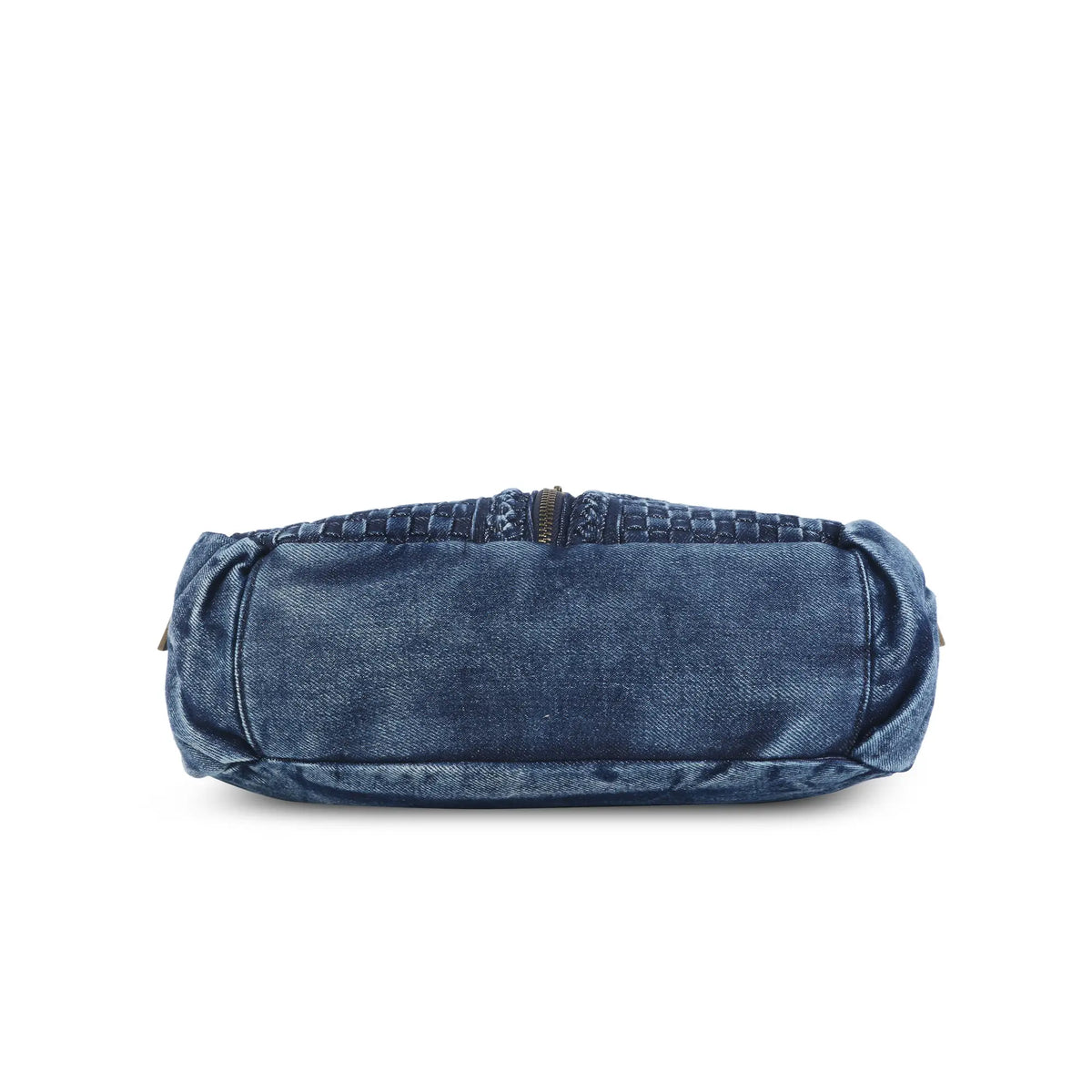 Textured Denim Crescent Shoulder Bag