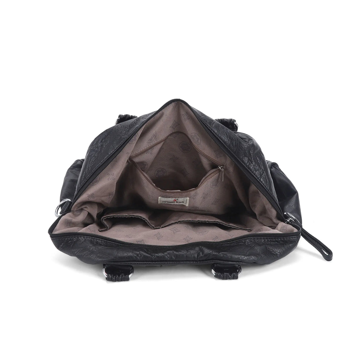 Vintage Vertical-Zip Multi-Pocket Shoulder Bag