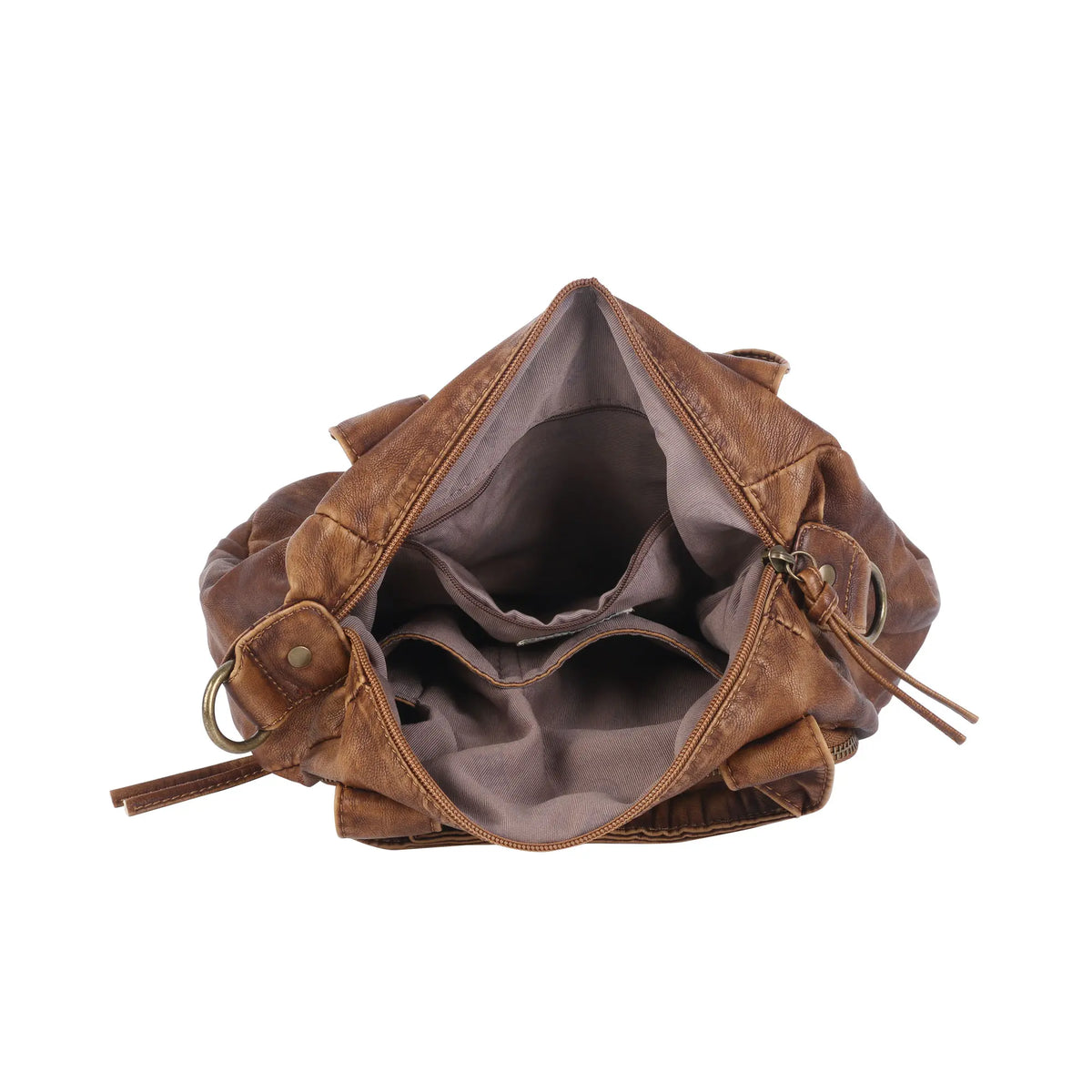Vintage Washed PU Front-Pocket Satchel Bag