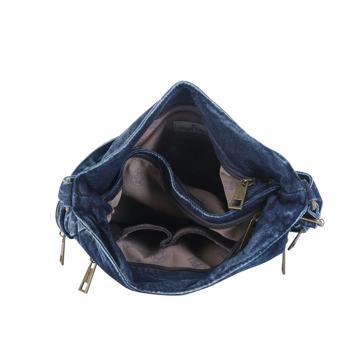 Textured Denim Crescent Shoulder Bag