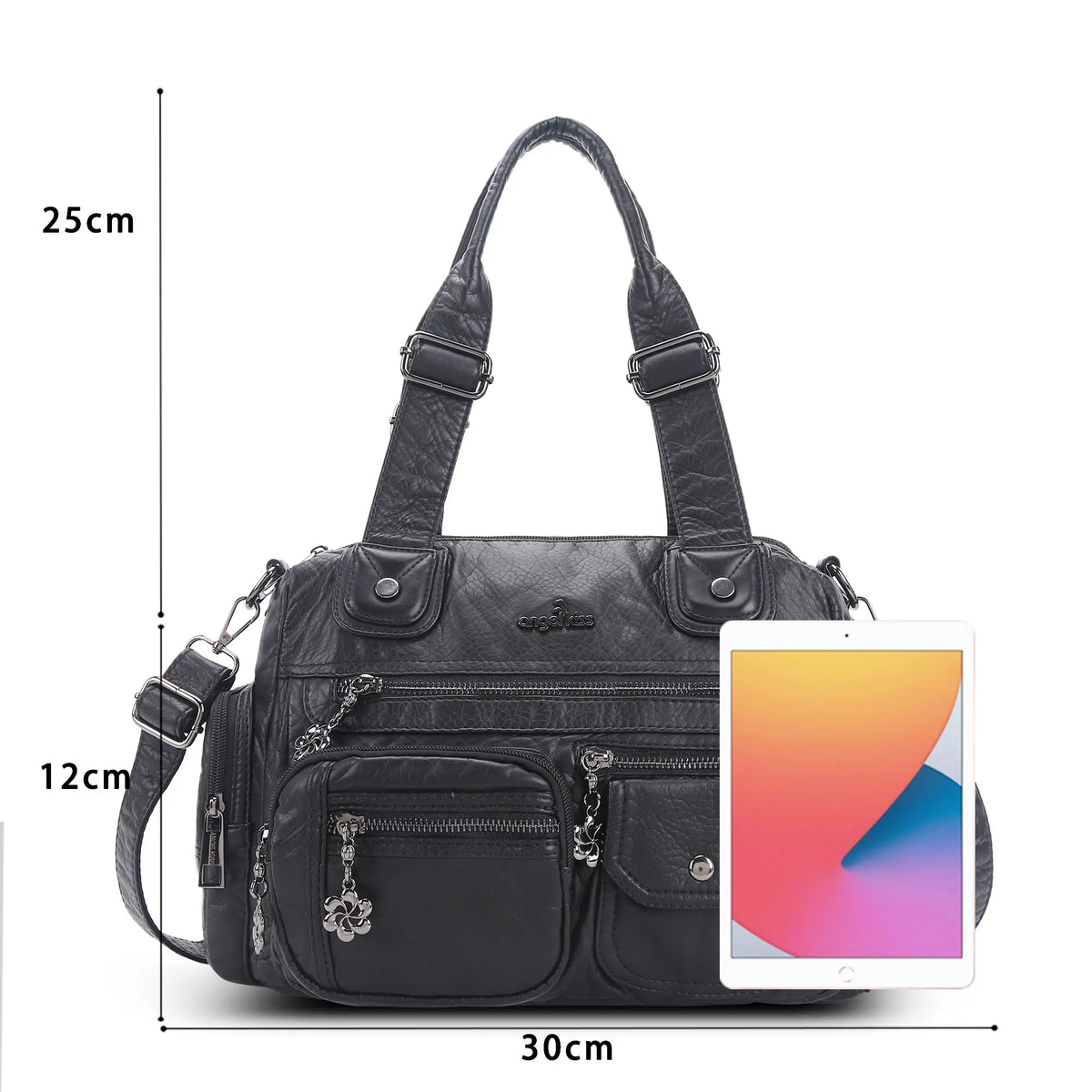 Moto Multi-Zip Shoulder Bag with Wide Handles
