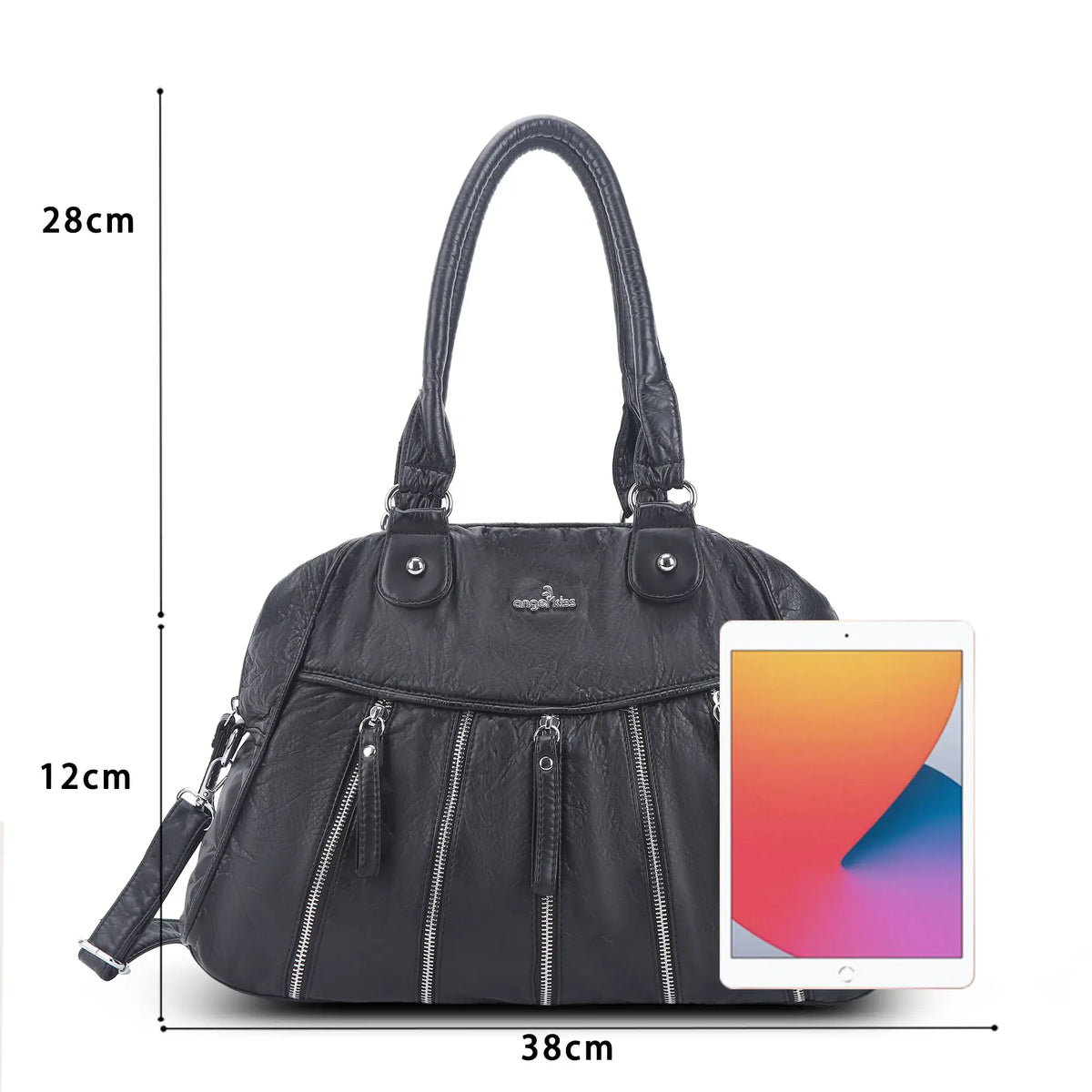 Vintage Vertical-Zip Multi-Pocket Shoulder Bag
