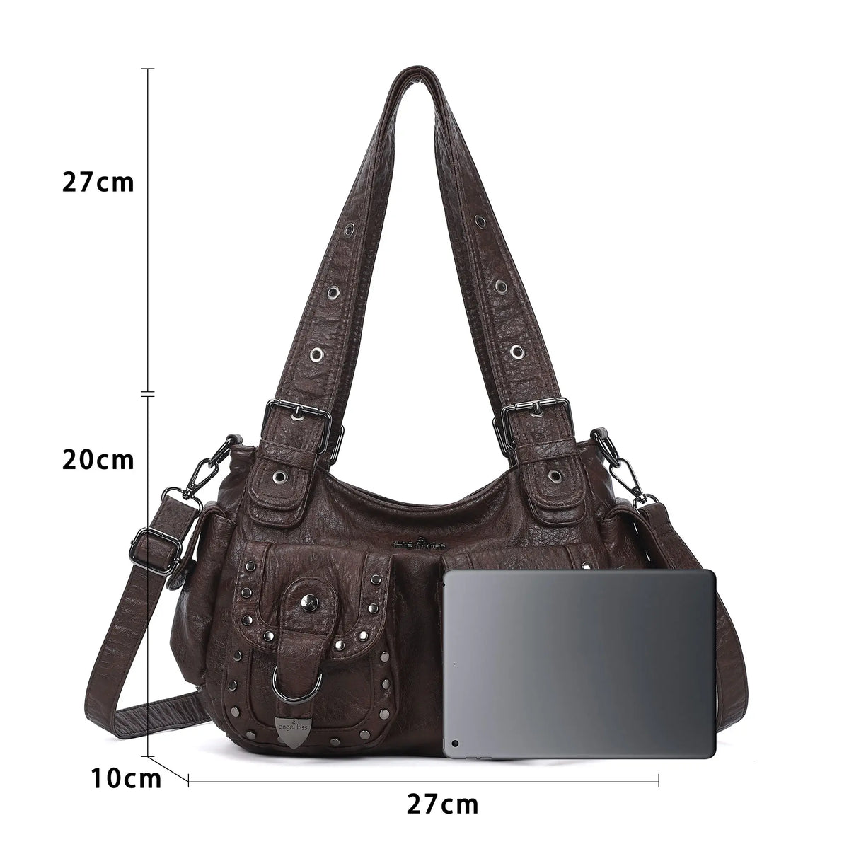 Vintage Studded Multi-Pocket PU Shoulder Bag