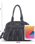 Vintage Vertical-Zip Multi-Pocket Shoulder Bag