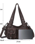 Vintage Studded Multi-Pocket PU Shoulder Bag