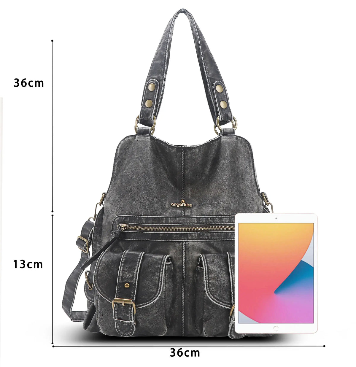 Utility Multi-Pocket PU Hobo Shoulder Bag