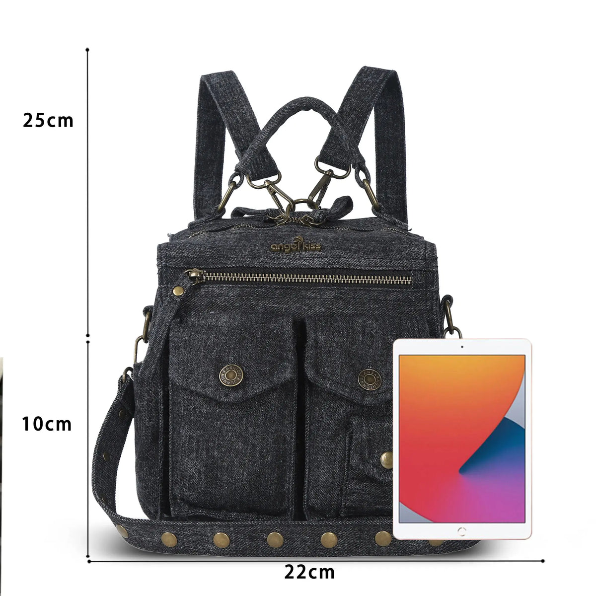Convertible Denim Twin-Pocket Backpack