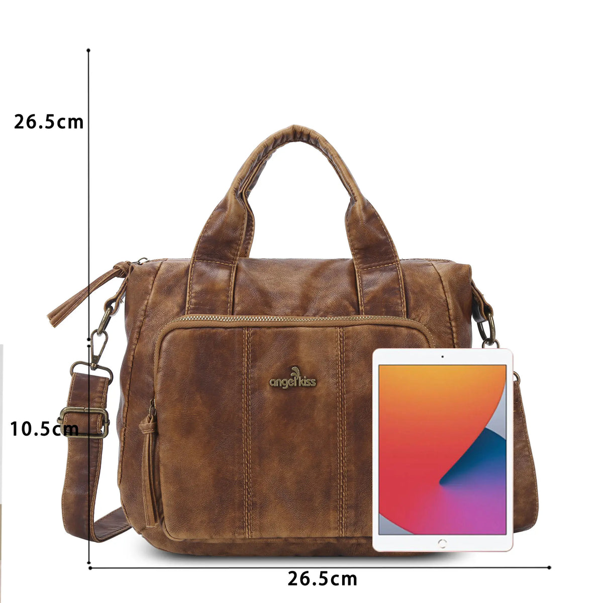 Vintage Washed PU Front-Pocket Satchel Bag