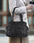Moto Multi-Zip Shoulder Bag with Wide Handles