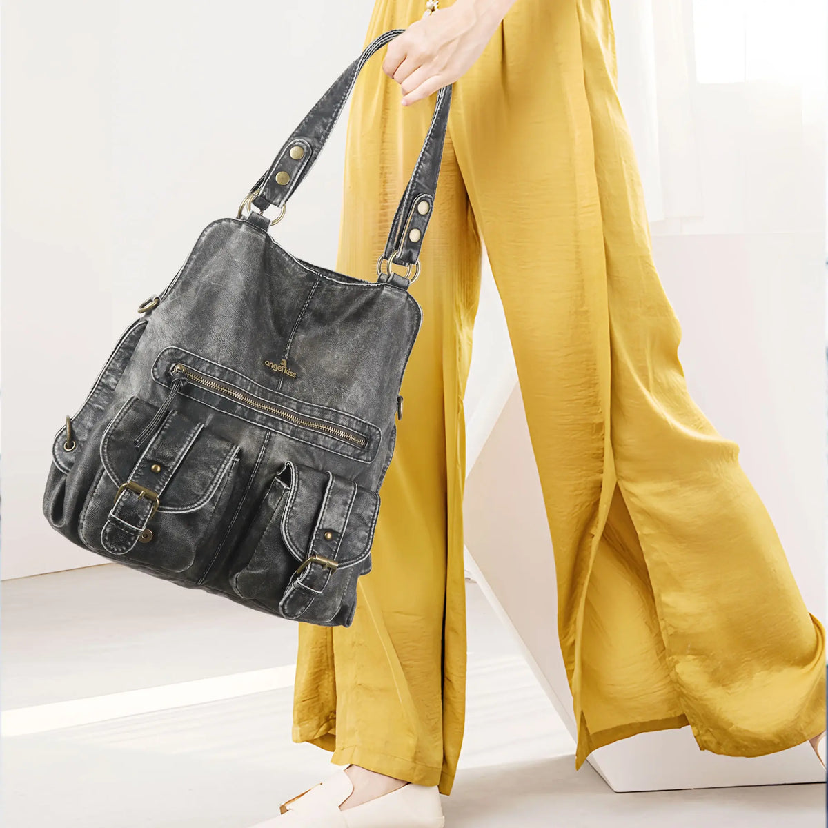 Utility Multi-Pocket PU Hobo Shoulder Bag