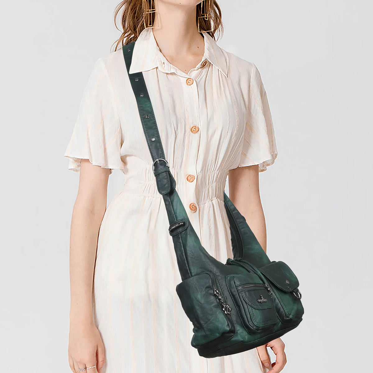 Shoulder Bag – Vintage Crescent with Flower Zip Charms