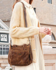 Vintage Washed PU Front-Pocket Satchel Bag
