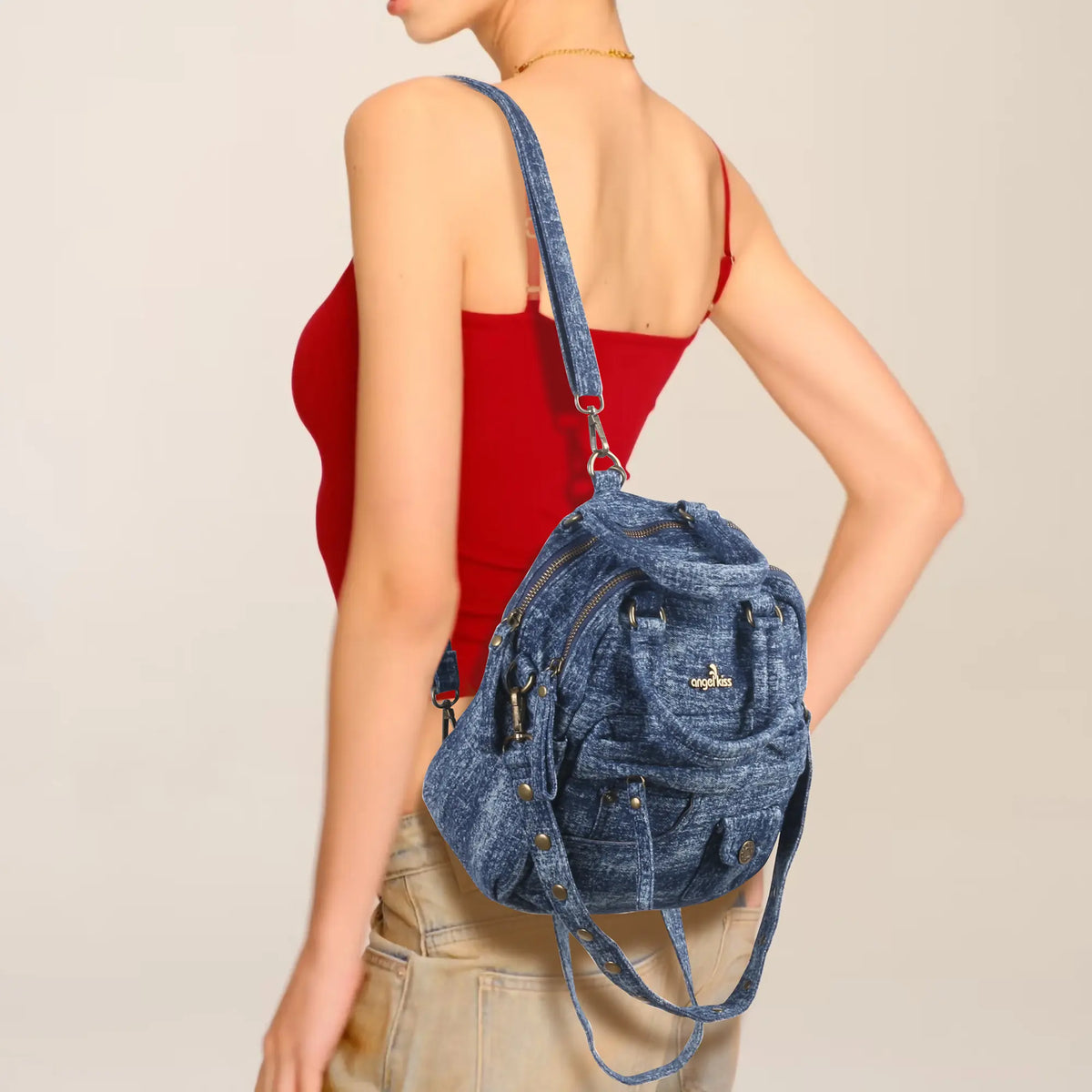 Convertible Denim Mini Backpack Purse