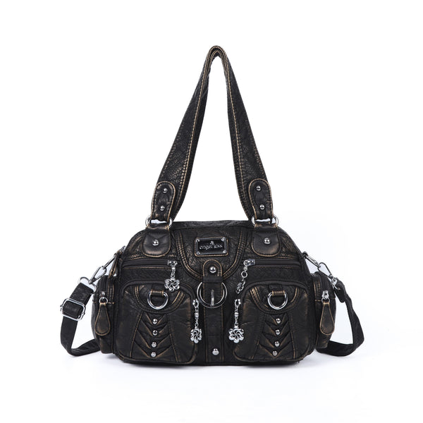 Biker Studded Multi-Pocket Satchel Shoulder Bag