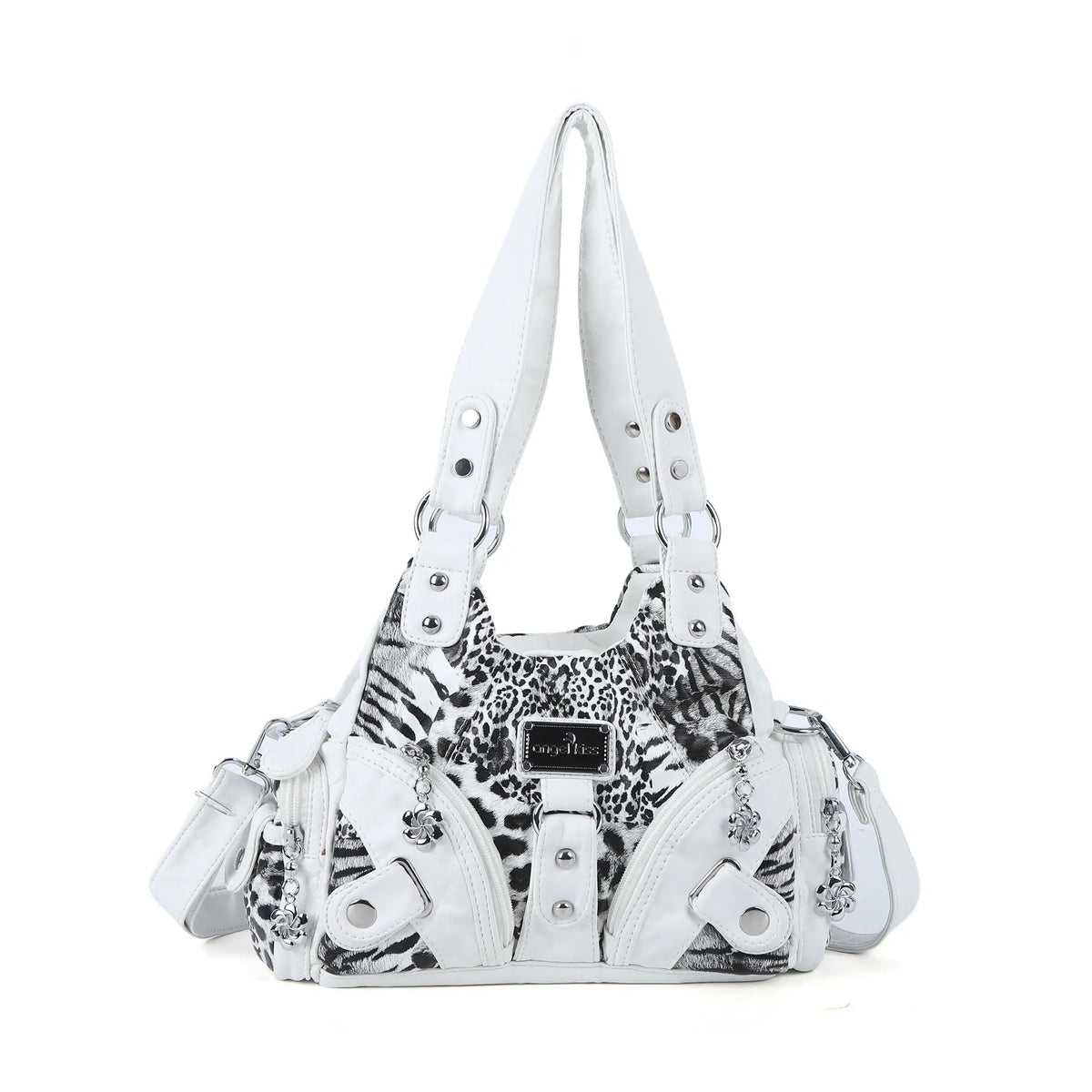 Moto Multi-Pocket Shoulder Bag with Leopard-Print Panels
