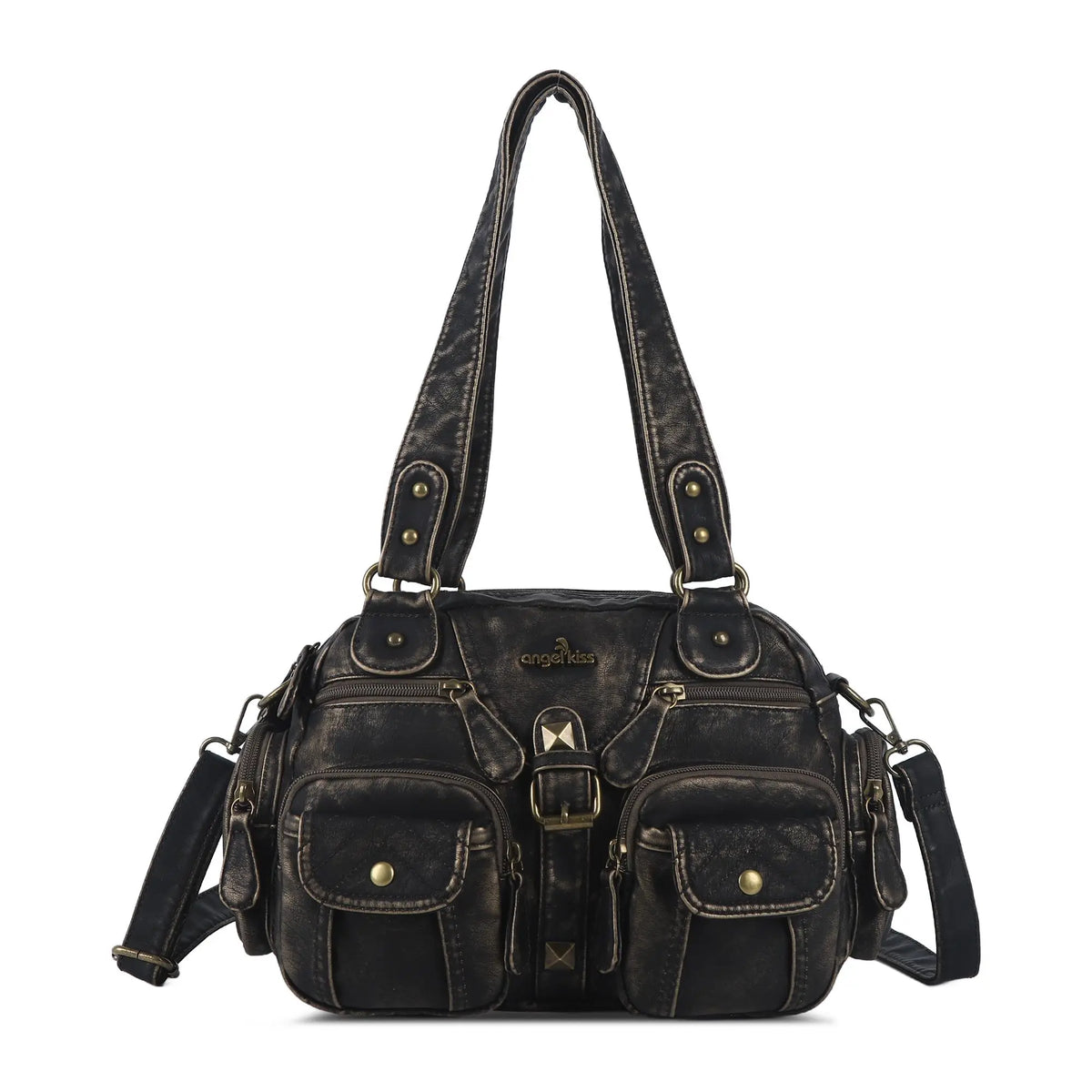 Washed Utility Multi-Pocket Shoulder Bag