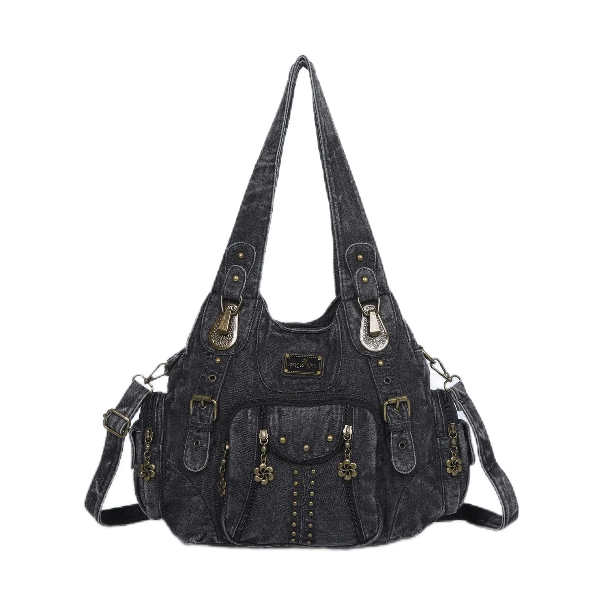Vintage Y2K Studded Multi-Pocket Hobo Shoulder Bag
