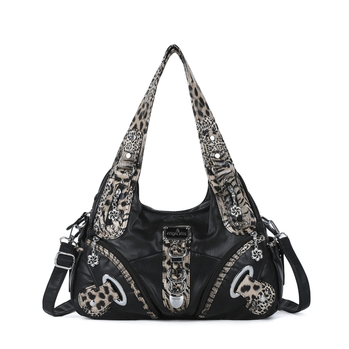 Leopard Multi-Pocket Hobo Shoulder Bag
