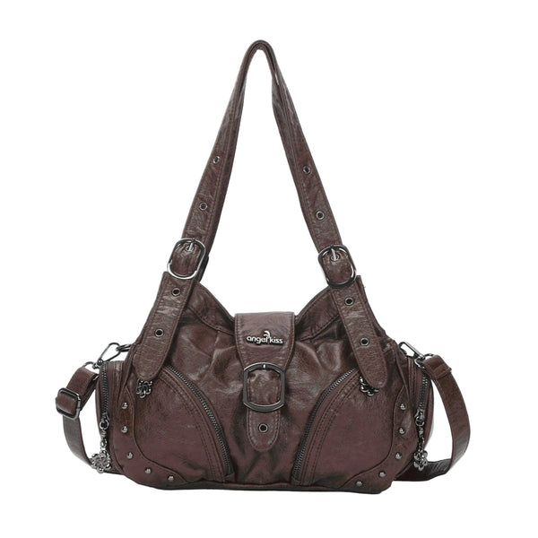 Vintage Moto Studded Multi-Pocket Hobo Shoulder Bag