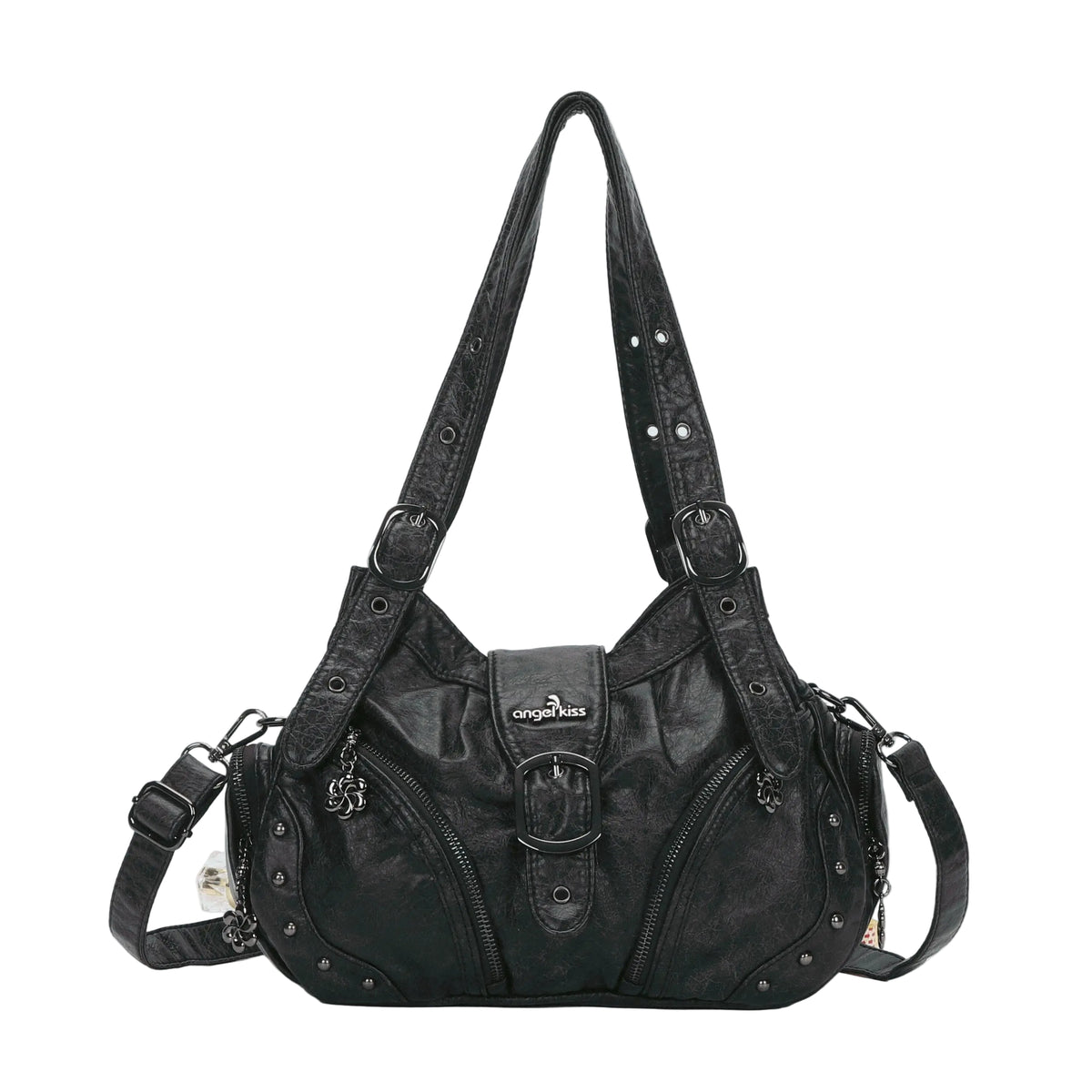 Vintage Moto Studded Multi-Pocket Hobo Shoulder Bag