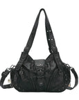 Vintage Moto Studded Multi-Pocket Hobo Shoulder Bag