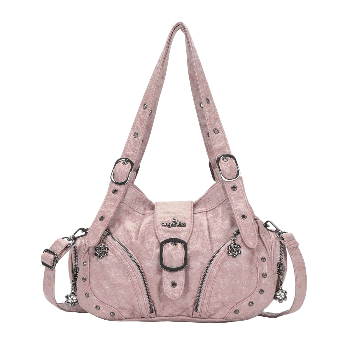 Vintage Moto Studded Multi-Pocket Hobo Shoulder Bag