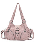 Vintage Moto Studded Multi-Pocket Hobo Shoulder Bag