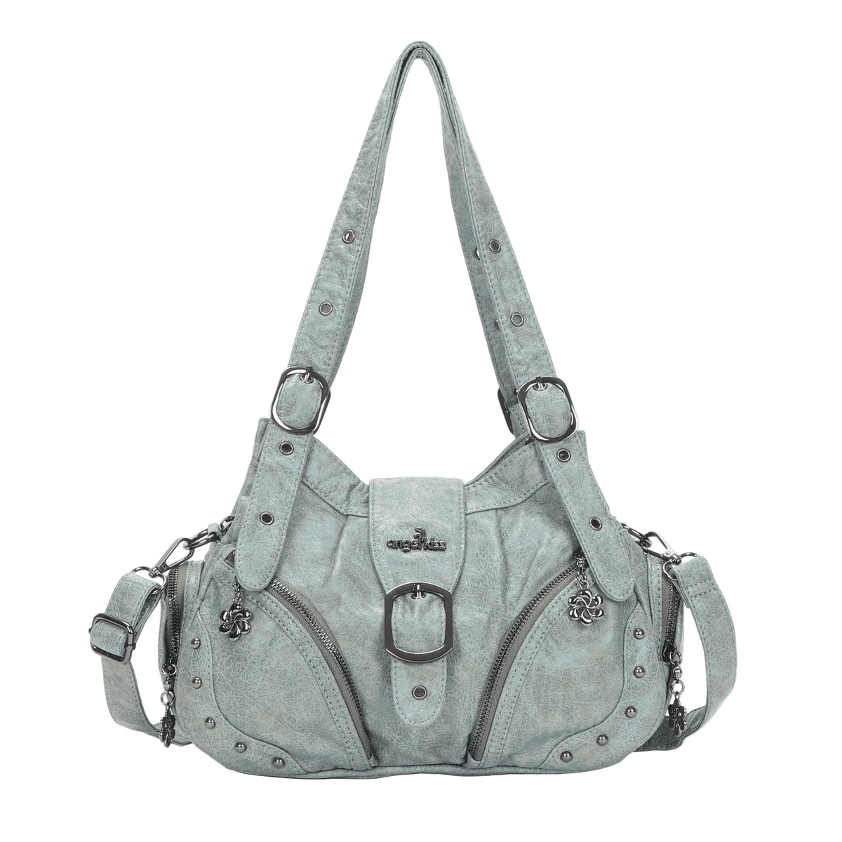 Vintage Moto Studded Multi-Pocket Hobo Shoulder Bag