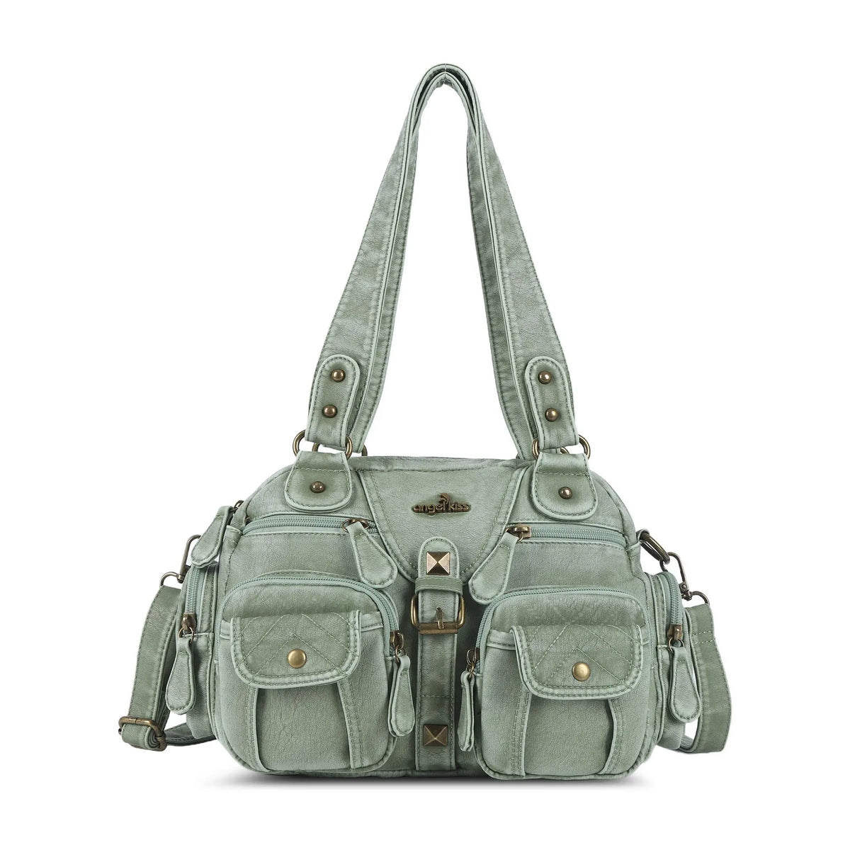 Washed Utility Multi-Pocket Shoulder Bag