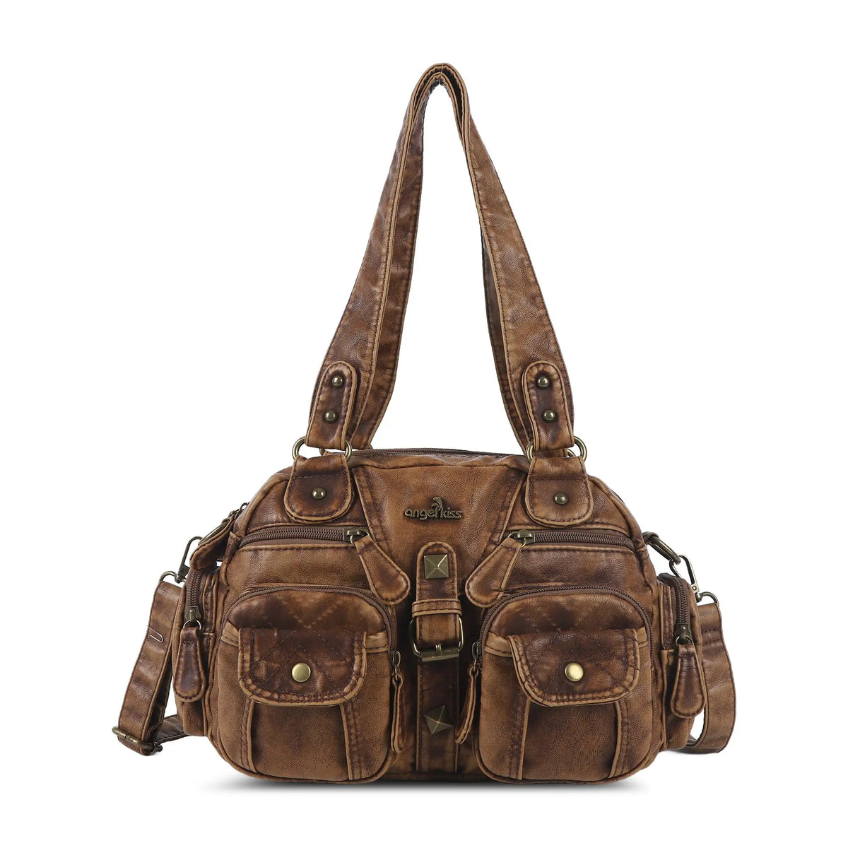 Washed Utility Multi-Pocket Shoulder Bag