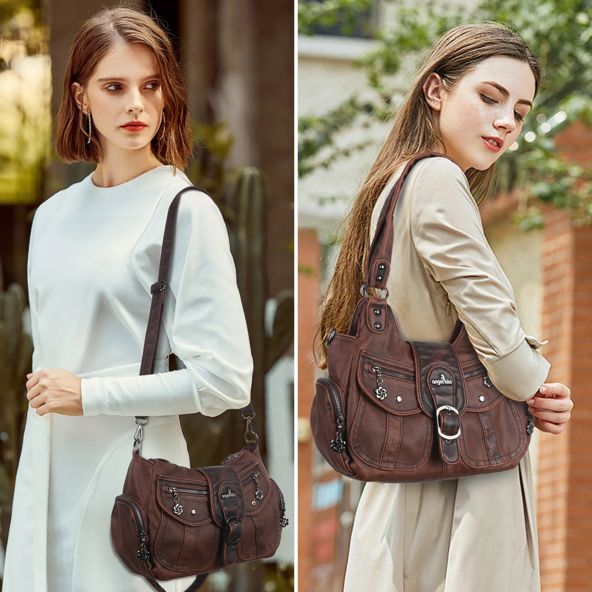 Y2K Washed Multi-Pocket Crescent Hobo Bag