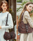 Y2K Washed Multi-Pocket Crescent Hobo Bag