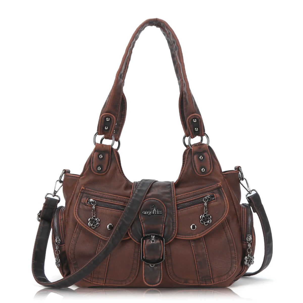 Y2K Washed Multi-Pocket Crescent Hobo Bag