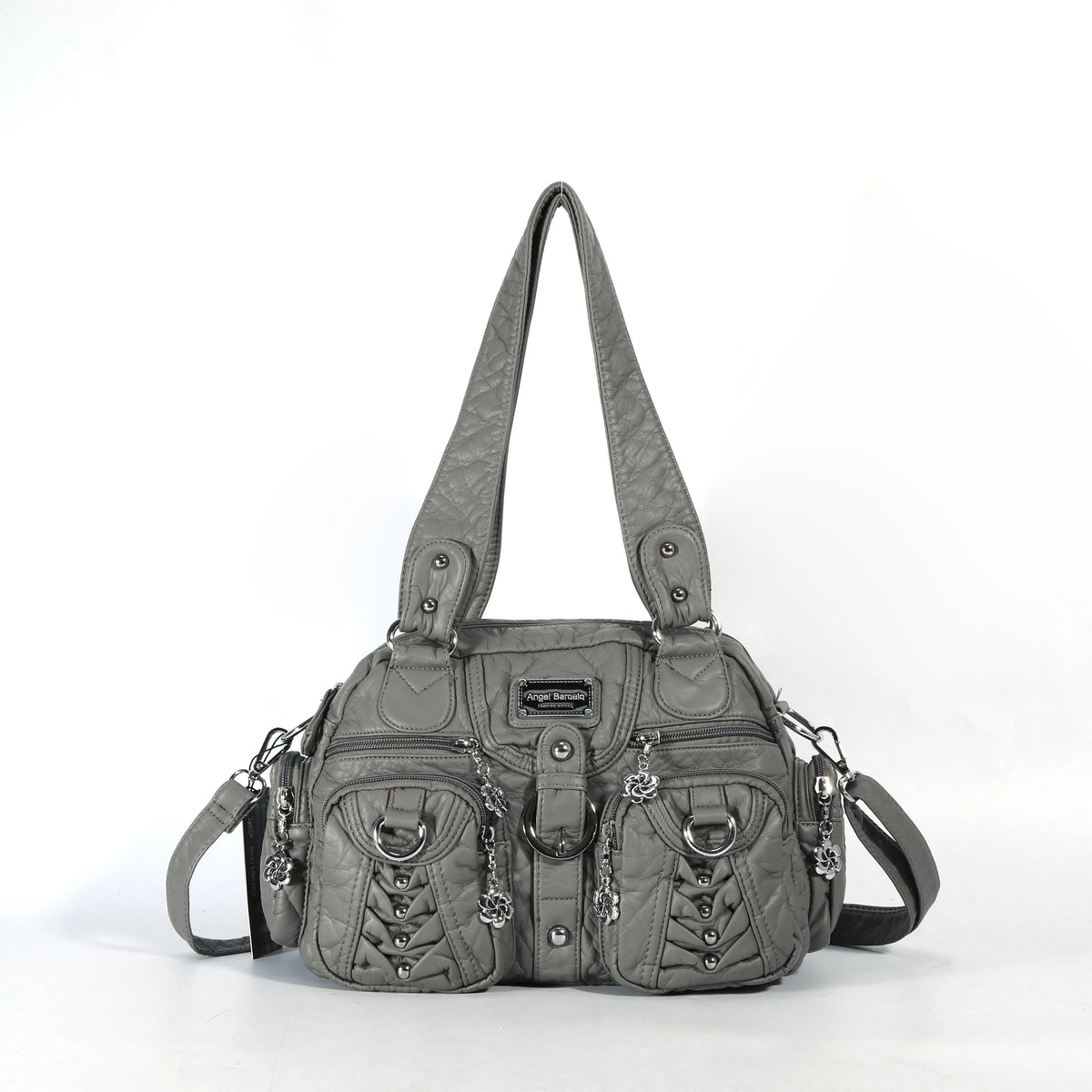 Biker Studded Multi-Pocket Satchel Shoulder Bag