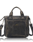Vintage Washed PU Front-Pocket Satchel Bag