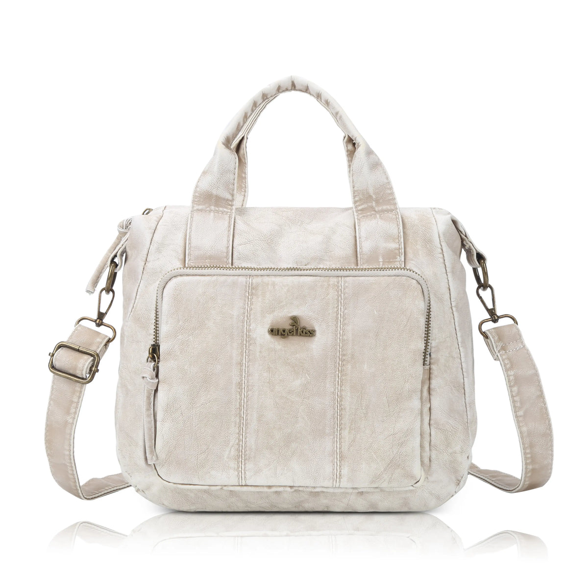 Vintage Washed PU Front-Pocket Satchel Bag