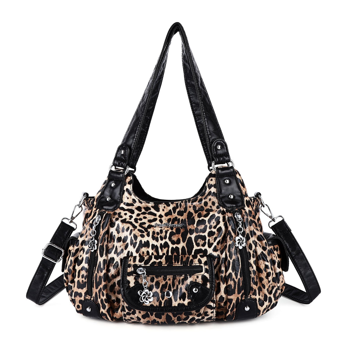 Leopard print wash PU leather women's shoulder bag tote bag-Angelkiss Bag