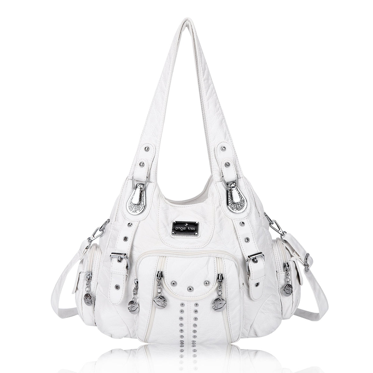 Women Shouder Handbag of Washed PU with Multi-pockets-Angelkiss Bag