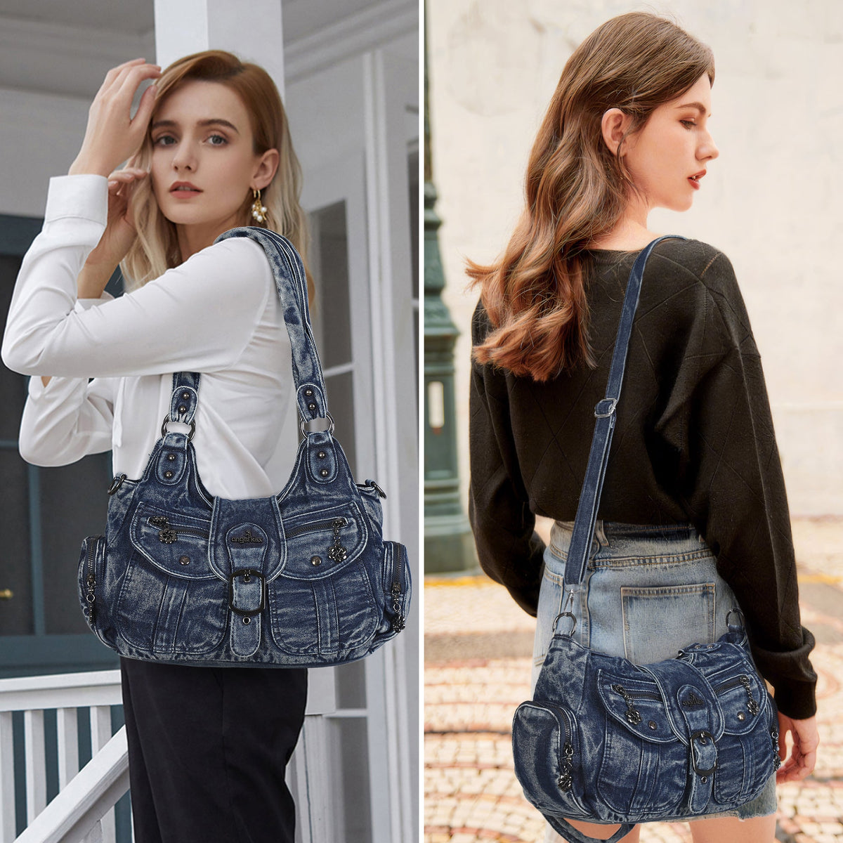 Women's Vintage Denim Multi-compartment High Capacity Hobo Bag | Angel Kiss Bag-Angelkiss Bag